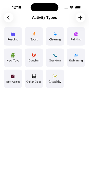 Activity icons in Weeka app