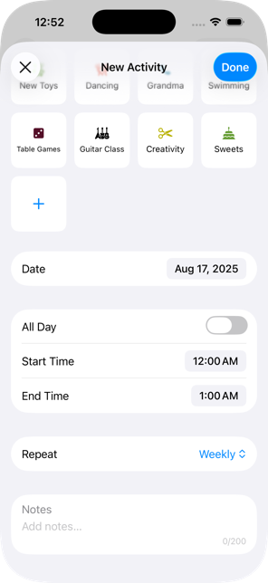 Creating new activity in Weeka app